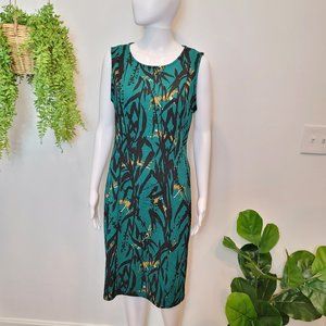Leota green animal jungle print sleeveless dress M